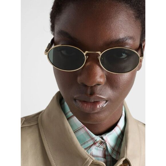 NEW Prada PR65ZS ZVN70L Pale Gold Dark Green Oval Metal Unisex Sunglasses main image 11